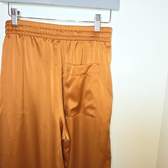 Zara Rust Orange Wide Leg Pants XS Satin High Rise Elastic Waist Pockets - Picture 5 of 6